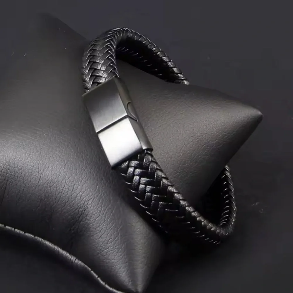 ZARA FOR MEN NEW Black Braided Leather Bracelet